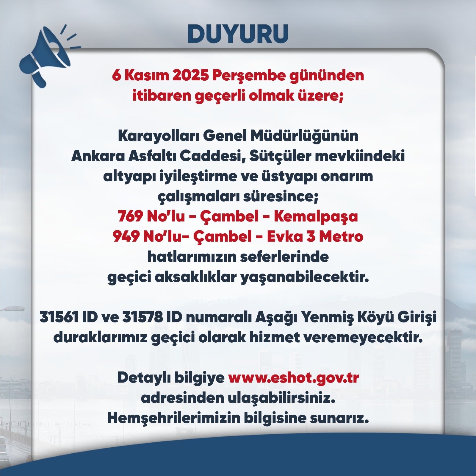 Izmirde Iki Otobus Hattinda Gecici Guzergah Degisikligi