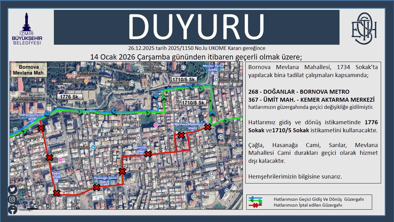 Bornovada Otobus Guzergahlari Gecici Olarak Degistirildi (1)