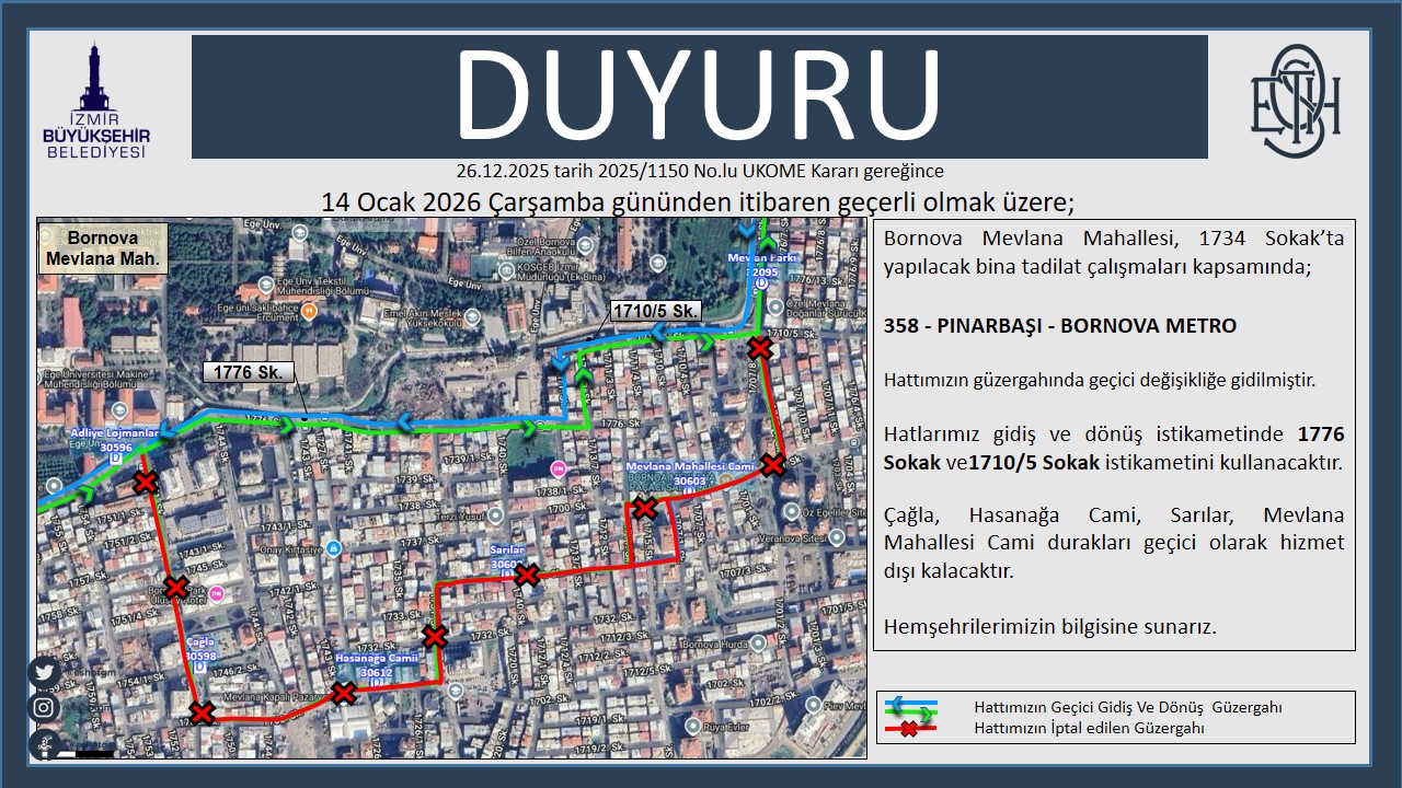 Bornovada Otobus Guzergahlari Gecici Olarak Degistirildi (2)