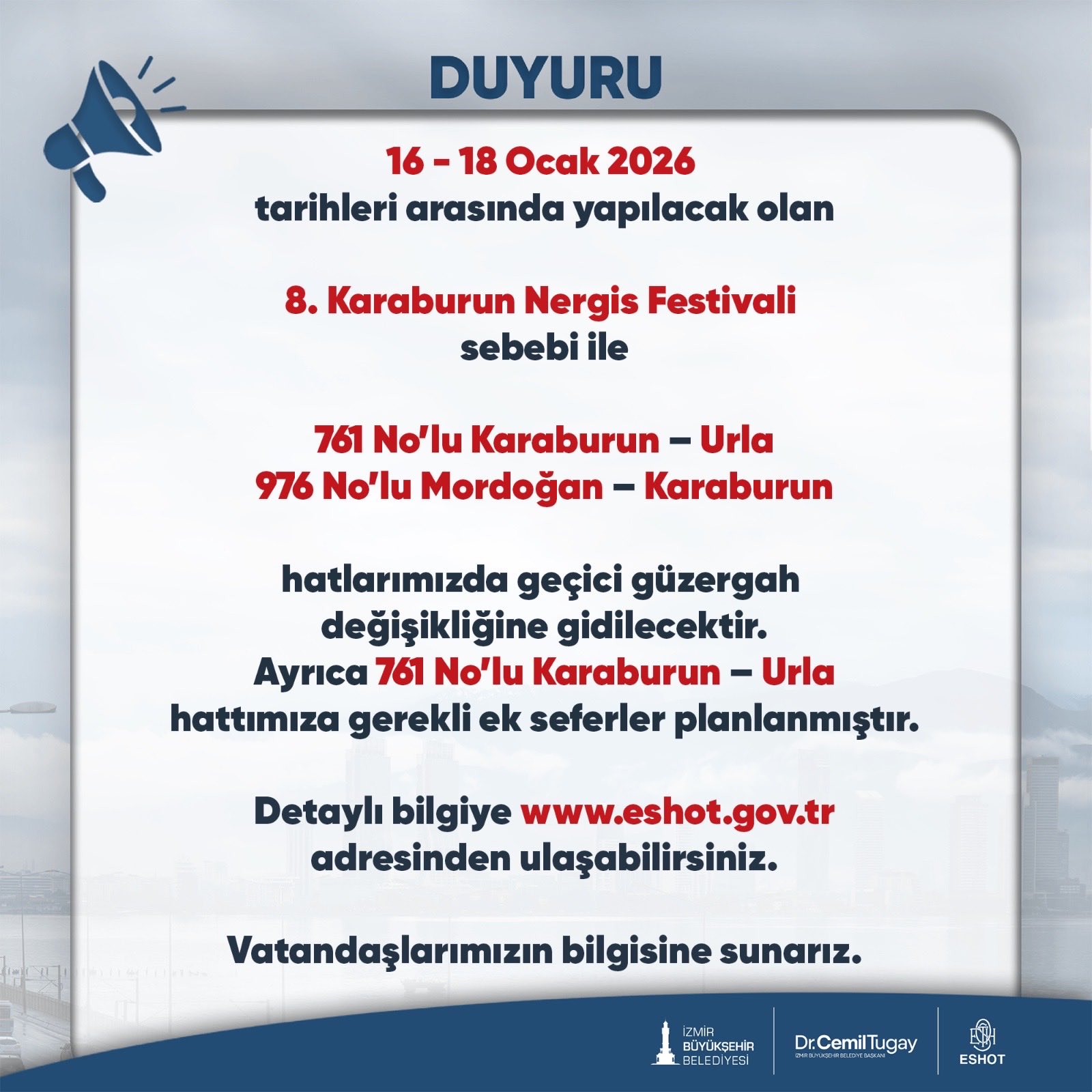 Eshottan Nergis Festivali Icin Gecici Guzergah Karari