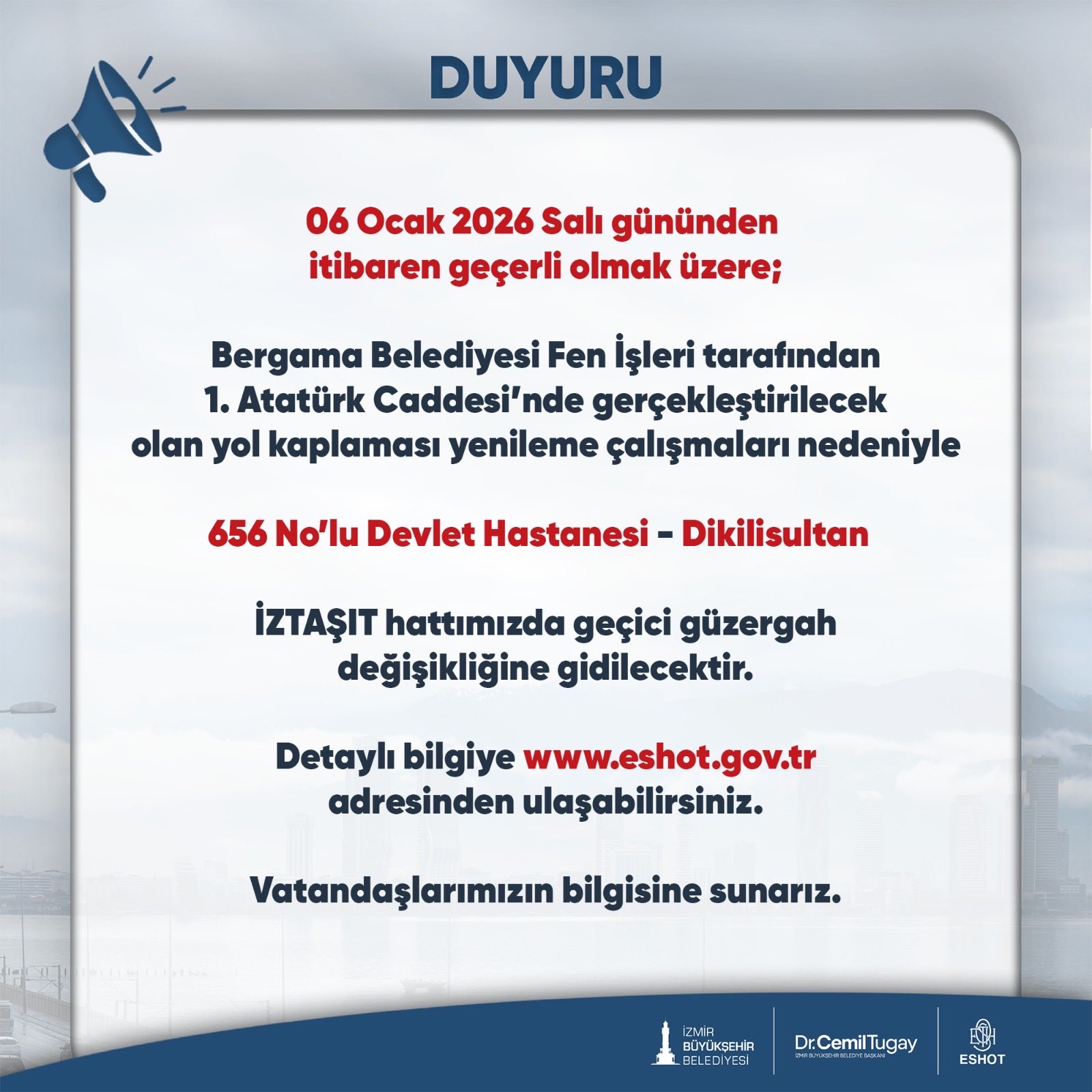 Izmirde Eshot Hatti Degisti 3 Durak Gecici Olarak Kapatildi