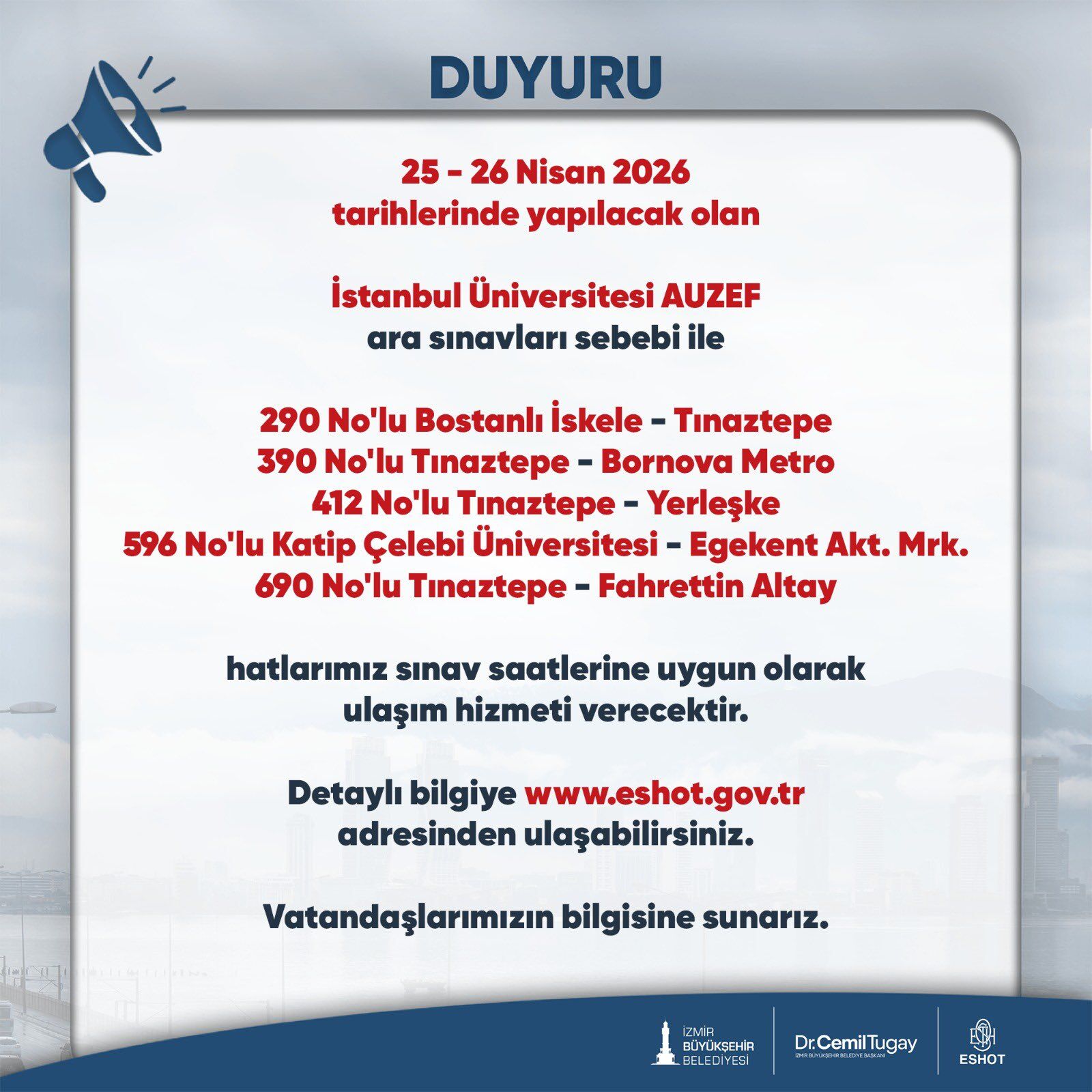 25 26 Nisan Tarihlerinde Bazi Eshot Hatlarinda Gecici Duzenleme Yapilacak (1)