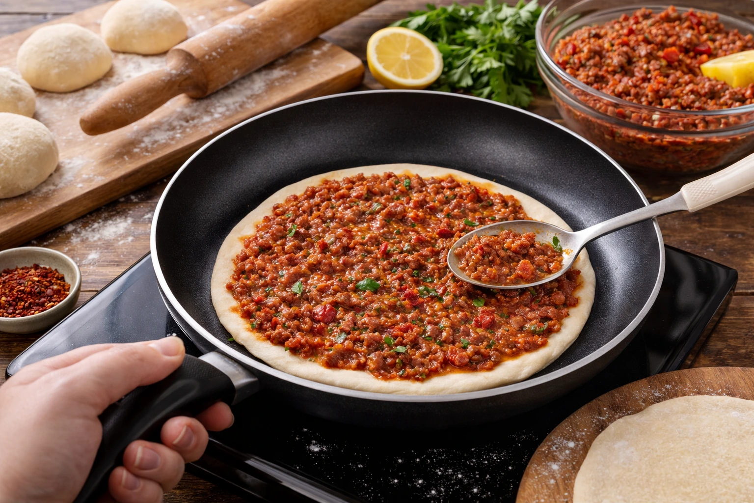 Gelinim Mutfakta Tavada Lahmacun Tarifi Tavada Lahmacun Nasil Yapilir (3)