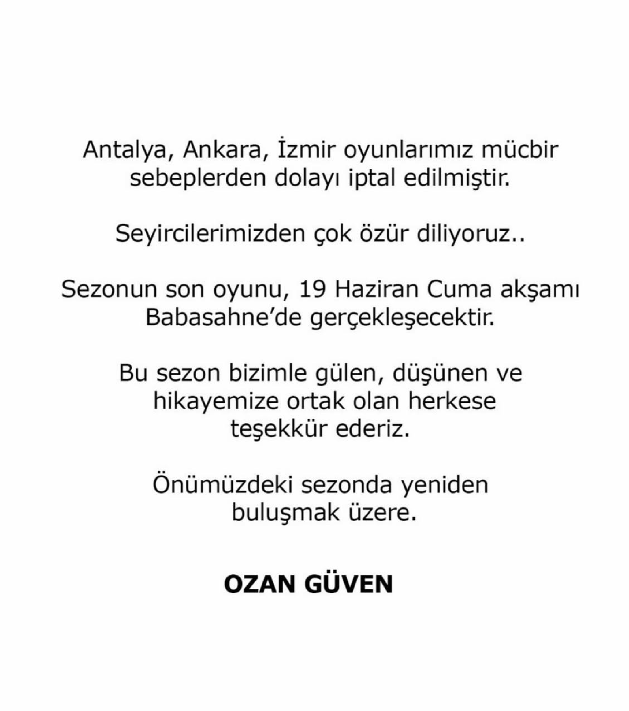 Ozan Guvenin Izmirdeki Oyunlari Da Iptal Edildi