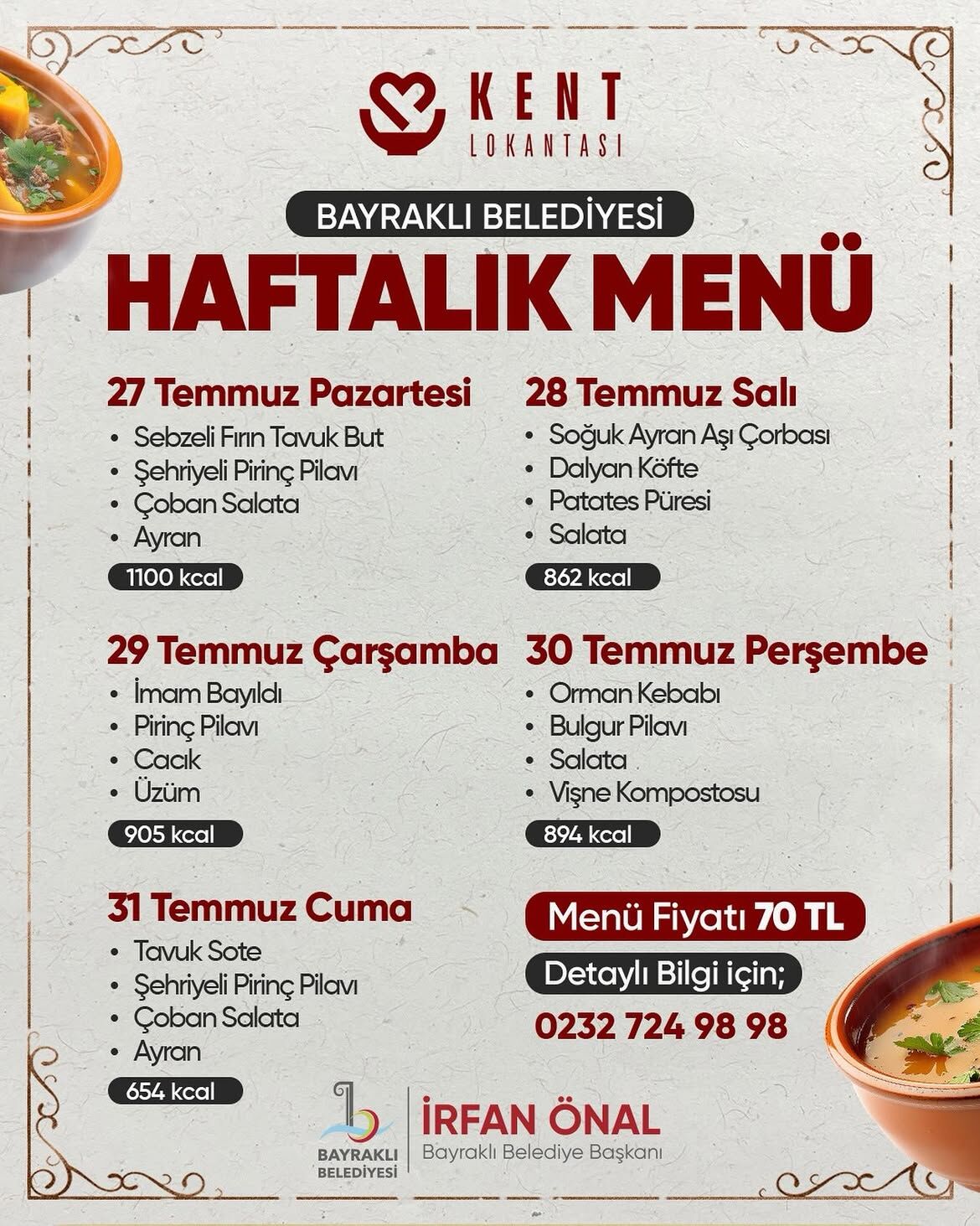 Kent Lokantalarımızda Haftalık Menülerimiz Hazır.lezzetli, Sağlıklı Ve Uygun Fiyatlı Menülerimiz